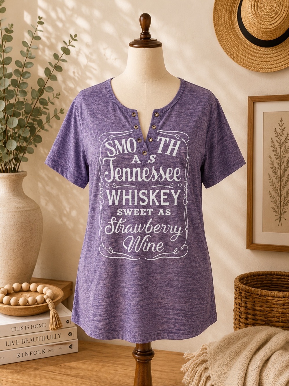 Women’s Graphic T-Shirt M Purple Tennessee Whiskey Strawberry Wine Tee NWOT